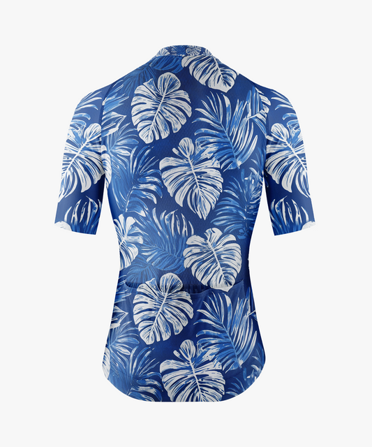 Men's Blue Monstera Print Cycling Jersey