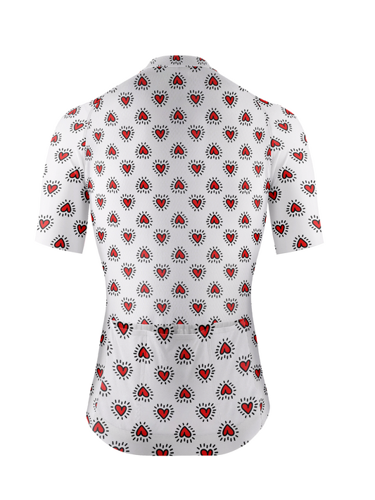 RockBros Women's White & Red Radiating Hearts Pop Art Cycling Jersey