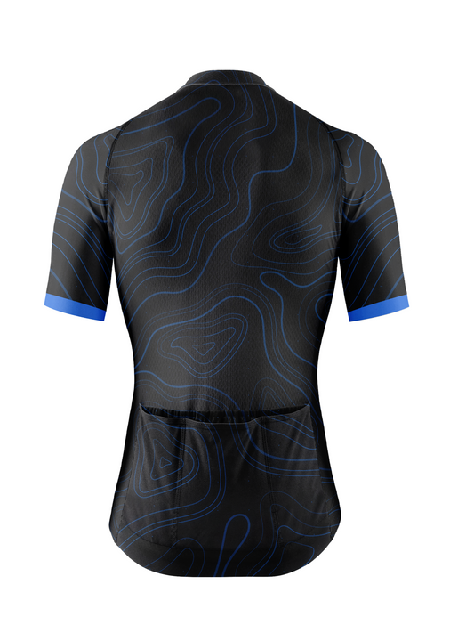 RockBros Men's Black, Blue & Orange Geometric Tech Block Cycling Jersey