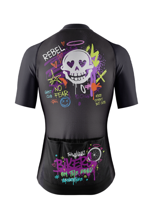 RockBros Women's Black Rebel Skull & Neon Graffiti Cycling Jersey