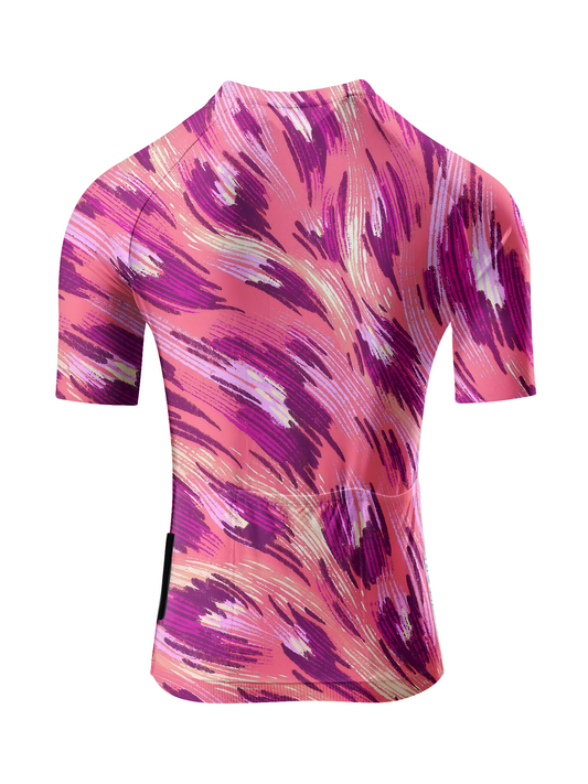 RockBros Women's Pink & Violet Abstract Impressionist Brushstroke Cycling Jersey