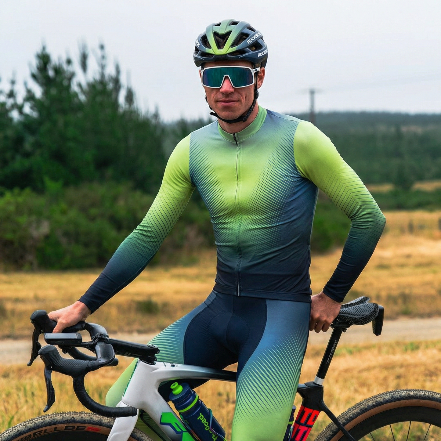 RockBros Men’s Neon Gradient Geometric Cycling Jersey