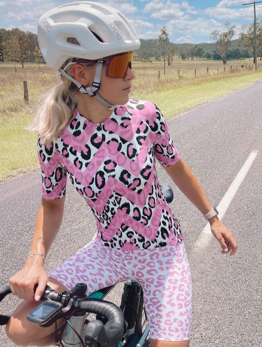 ROCKBROS Women's "Velocity Rose" All-Weather Chevron-Leopard Pro Aero Jersey