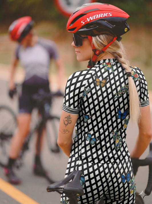 ROCKBROS Women's 'Wild Butterfly' Checkerboard Pro Aero Jersey