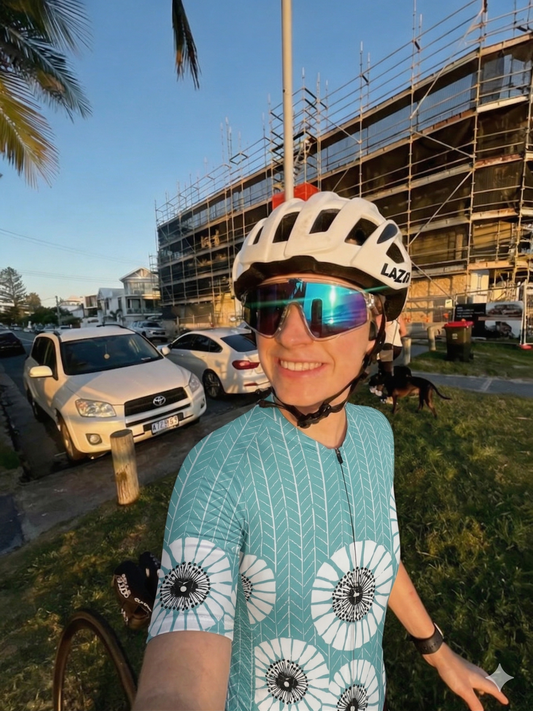 ROCKBROS Women's Teal Dandelion Chevron Print Short Sleeve Cycling Jersey