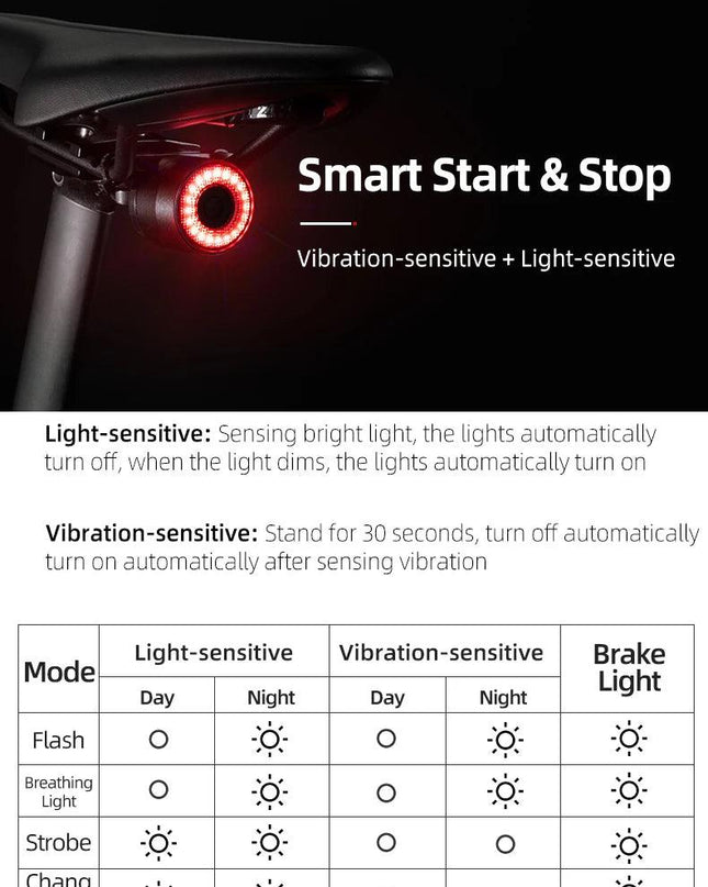 ROCKBROS Bike Tail Light MTB Road Bike Night Cycling Rear Light Smart Brake Sensor Warning Light Waterproof Bicycle Accessories