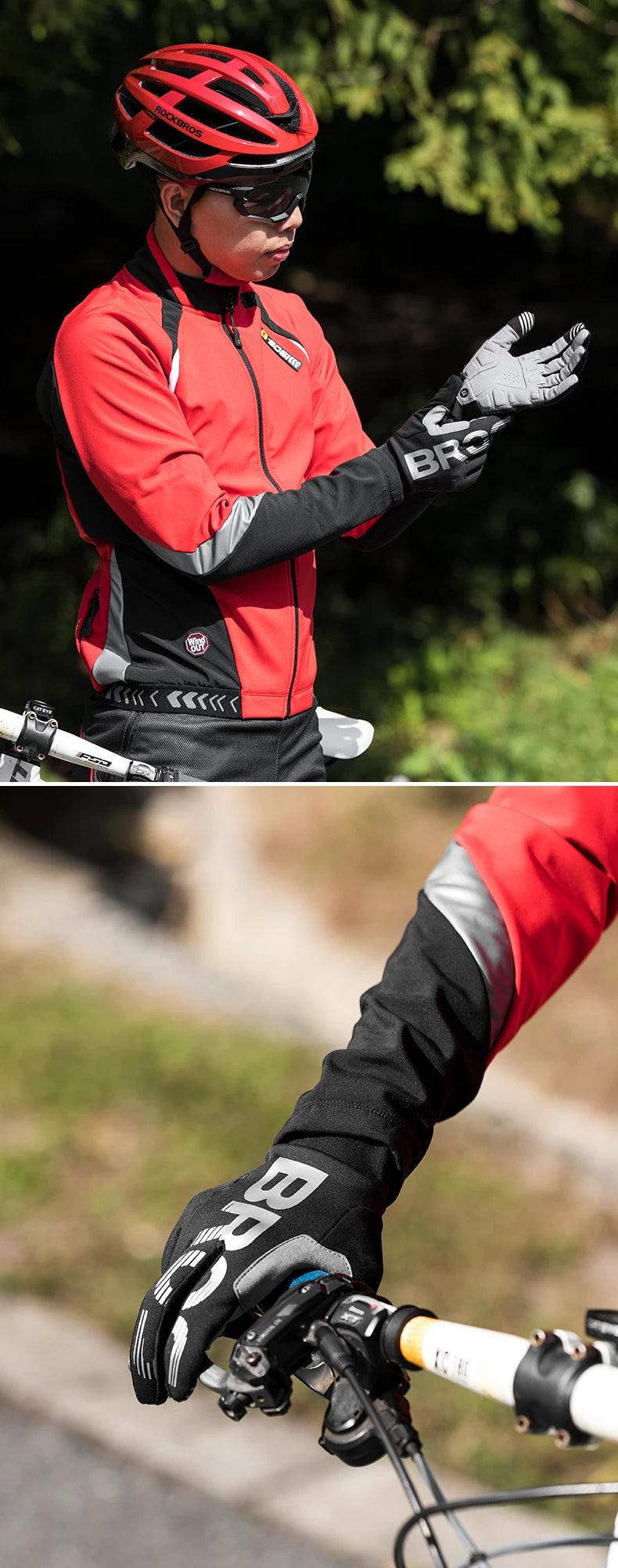 ROCKBROS Cycling Gloves Shockproof Wear Resistant SBR Men Women Full Finger Windproof Gloves Breathable Lengthen Warm MTB Glove