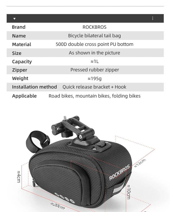 ROCKBROS Rainproof Bicycle Bag Shockproof Bike Saddle Bag For Refletive Rear Large Capatity Seatpost MTB Bike Bag Accessories