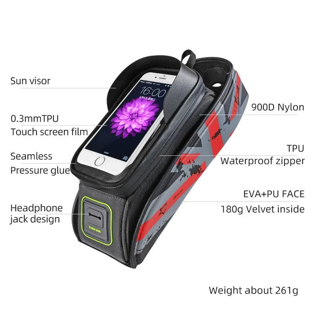 ROCKBROS Bicycle Bag MTB Road Bike Bag Rainproof Touch Screen Cycling Front Tube Frame Bag 5.8/6.0 Phone Case Bike Accessories