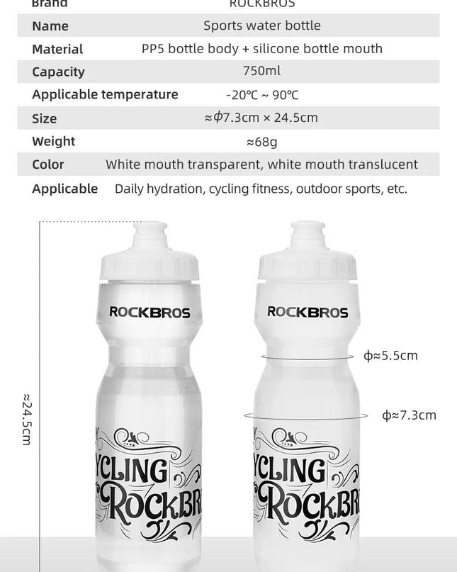 ROCKBROS Bicycle Bottle Mountain Bike Water Drink Bottle Outdoor Sports Plastic Portable Large Capacity Cycling Water Bottle