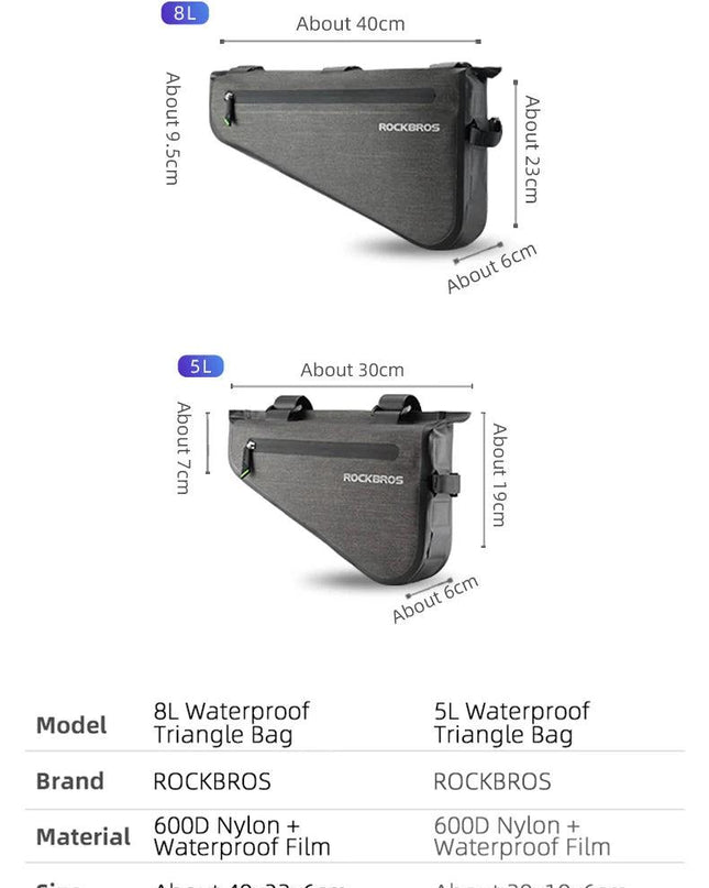 ROCKBROS Rainproof Bike Bag Large Capacity MTB Road Frame Bag Triangle Pouch Waterproof Caulking Bicycle Bag Pannier Accessories