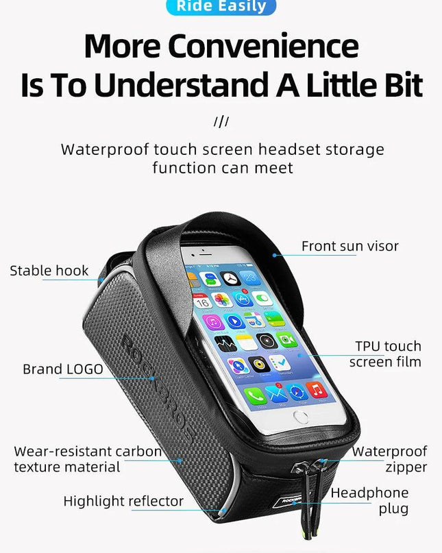 ROCKBROS Bicycle Bag Waterproof Touch Screen Cycling Bag Top Front Tube Frame MTB Road Bike Bag 6.5 Phone Case Bike Accessories