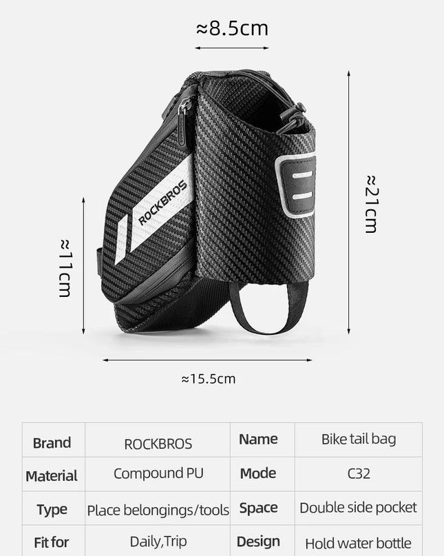 ROCKBROS 1.5L Bicycle Bag Water Repellent Durable Reflective MTB Road Bike With Water Bottle Pocket Bike Bag Accessories