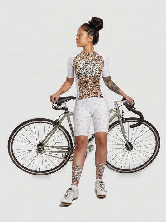 ROCKBROS Women's Sand Aura All-Weather Soft-Tone Patterned Bib Shorts