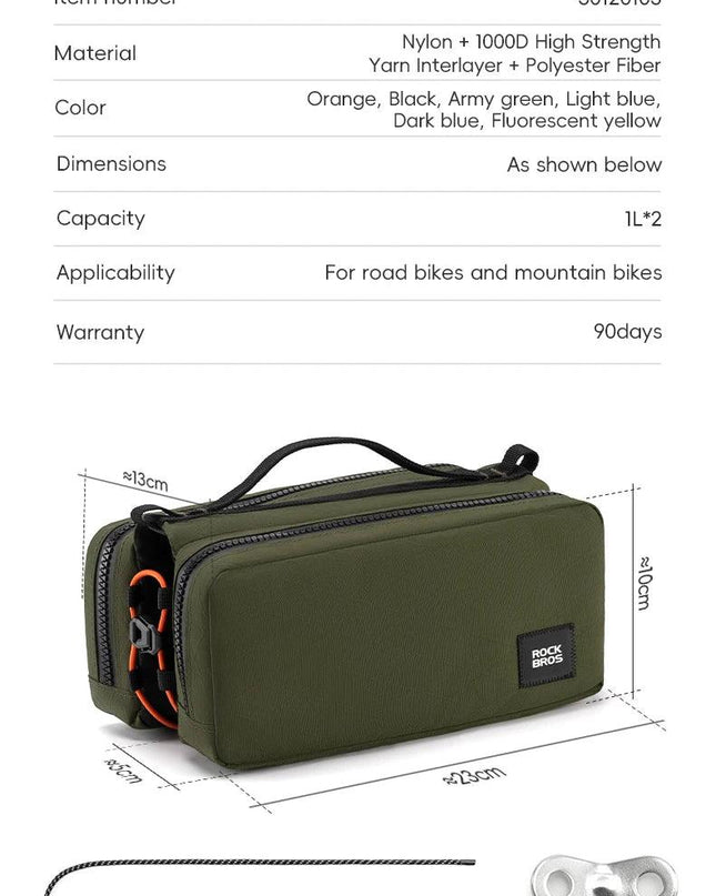 ROCKBROS Bicycle Top Tube Bag 2L Capacity Scratch-Resistant Road Mountain Bike Frame Bag Cycling Tools Bag Stable Elastic Band