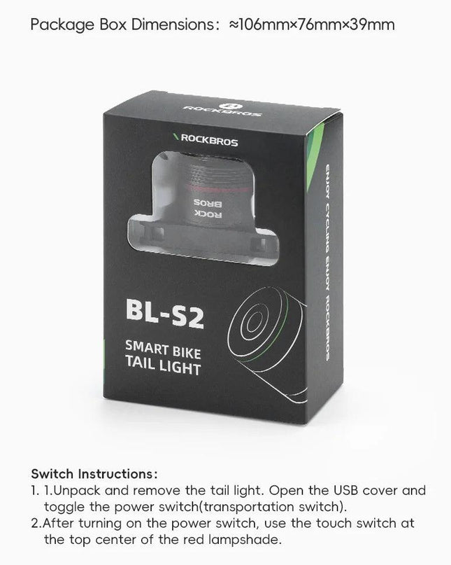 ROCKBROS Bicycle Tail Light Smart Auto Brake Sensing Light Waterproof Rear Touch-sensitive Cycling Taillight Vibration Wake-up