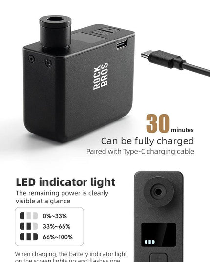 ROCKBROS Bike Air Pump Portable Mini Electric Air Compressor Treasure Type-C With LED Indicator Light Road MTB Accessories