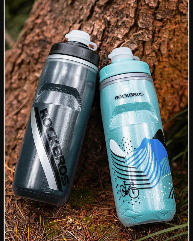 ROCKBROS Cycling Water Bottle Cold Water Insulated Thermal Silicone Bottle Fitness Outdoor Bicycle Portable 620ml Water Kettle