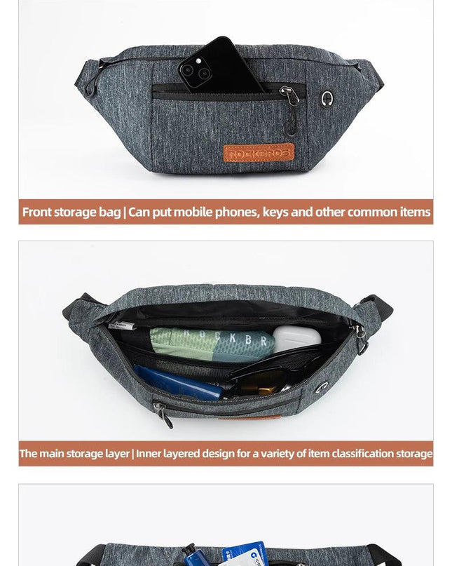 ROCKBROS Cycling Waist Bag 1.5L Multi Compartment Anti-scratch Storage Telephone Chest Bag Headphone Hole Design Bike Accessory