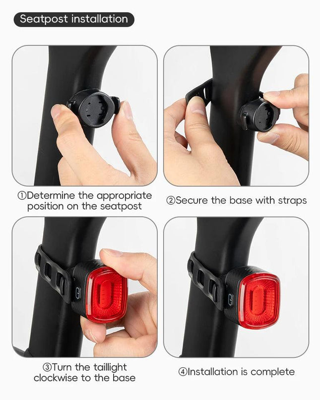 ROCKBROS Bicycle Tail Light Same Frequency Induction Brake Taillight IPX6 Waterproof Light Type-C Night Riding Warning Light