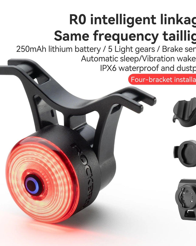 ROCKBROS Bicycle  Bar End Light Rear Light IPX6 Bike Lamp 5 modes Intelligent Brake Sensor Safety Light for Night Riding