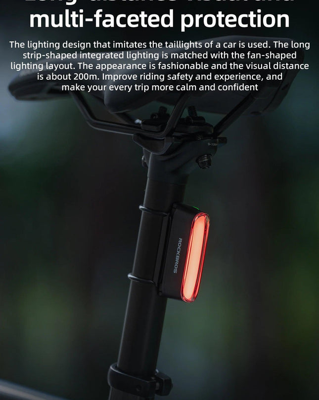 ROCKBROS Magnetic Bike Tail Light Type-C 7 modes Rechargeable LED Bicycle Rear Light for Night Riding Intelligent Brake Sensor