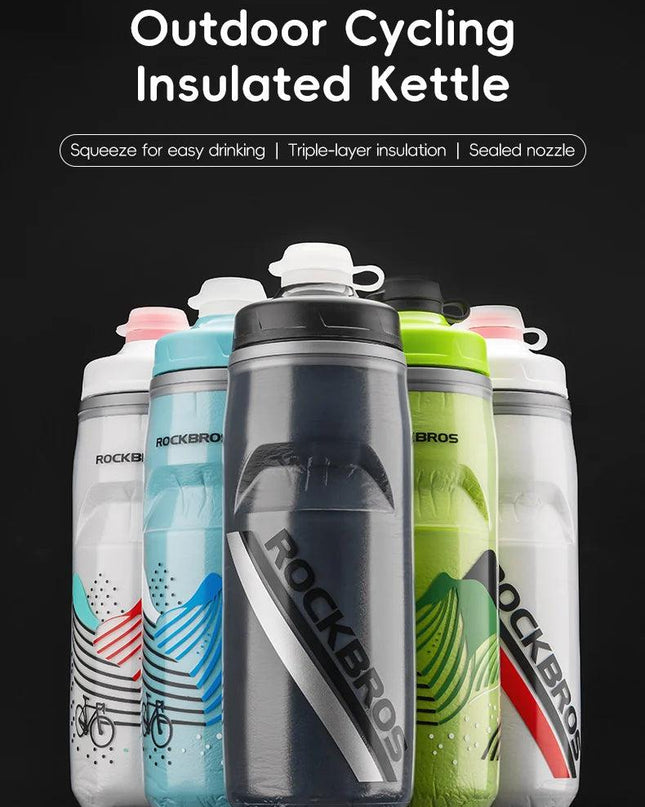 ROCKBROS Cycling Water Bottle Cold Water Insulated Thermal Silicone Bottle Fitness Outdoor Bicycle Portable 620ml Water Kettle