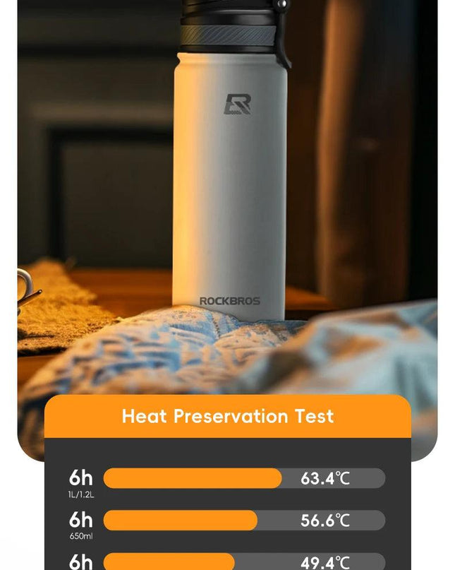 ROCKBROS 1L Thermal Water Bottle Sports Water Bottle Non Slip 304 Stainless Steel Cold And Hot Thermo Cup Cycling Hiking Equip