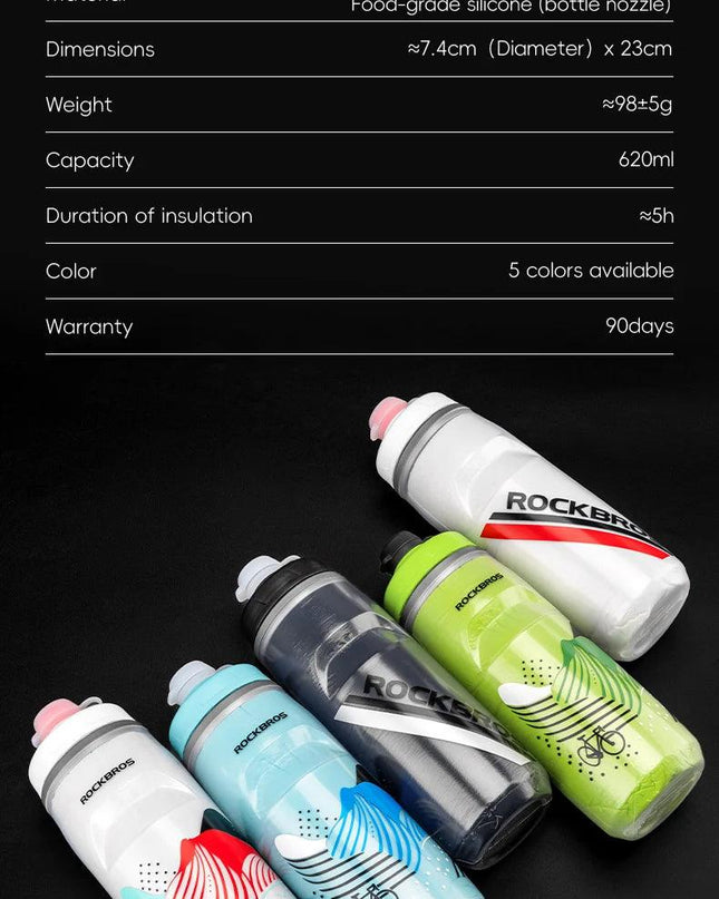 ROCKBROS Cycling Water Bottle Cold Water Insulated Thermal Silicone Bottle Fitness Outdoor Bicycle Portable 620ml Water Kettle