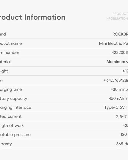 ROCKBROS Bike Air Pump Portable Mini Electric Air Compressor Treasure Type-C With LED Indicator Light Road MTB Accessories