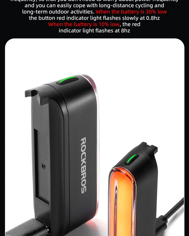 ROCKBROS Magnetic Bike Tail Light Type-C 7 modes Rechargeable LED Bicycle Rear Light for Night Riding Intelligent Brake Sensor
