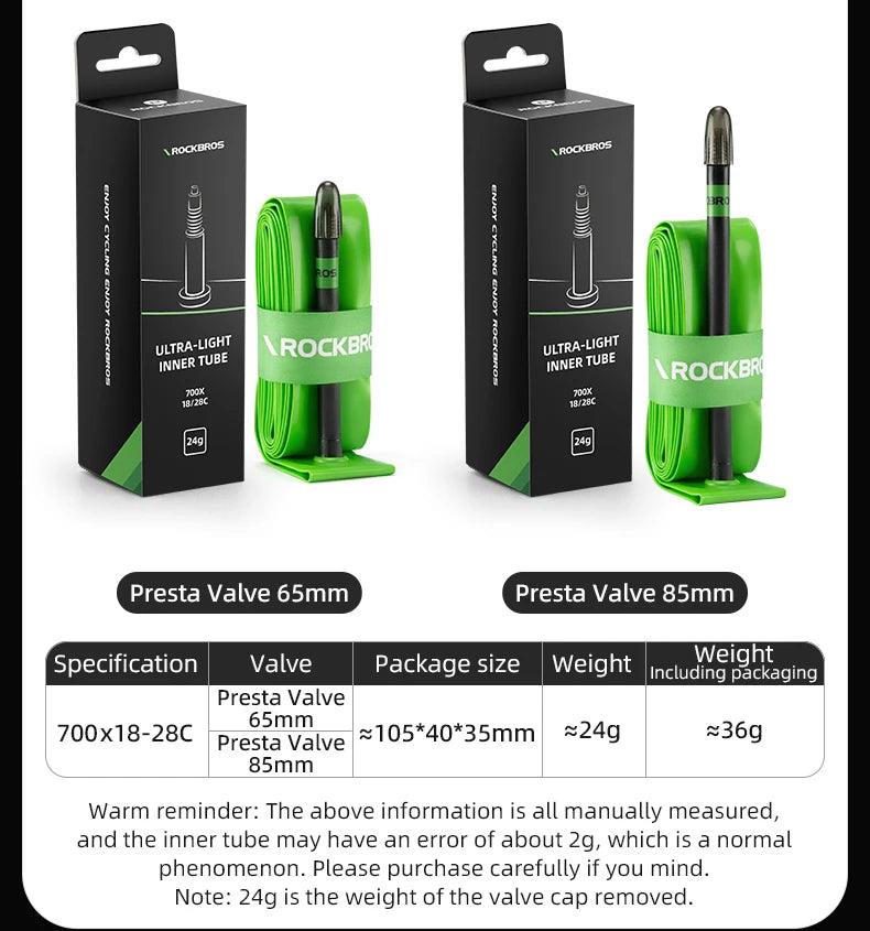 ROCKBROS Ultralight 24g Bike Inner Tube 700X18 25 28 MTB Road Bicycle TPU Material Tire Lightweight French Valve 65mm 85mm Tube