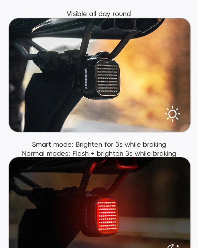 ROCKBROS Bicycle Rear Light Smart Sync Brake Sensing Taillight 12 Modes Ipx6 Rechargeable Rear Light MTB Road Bike Accessories