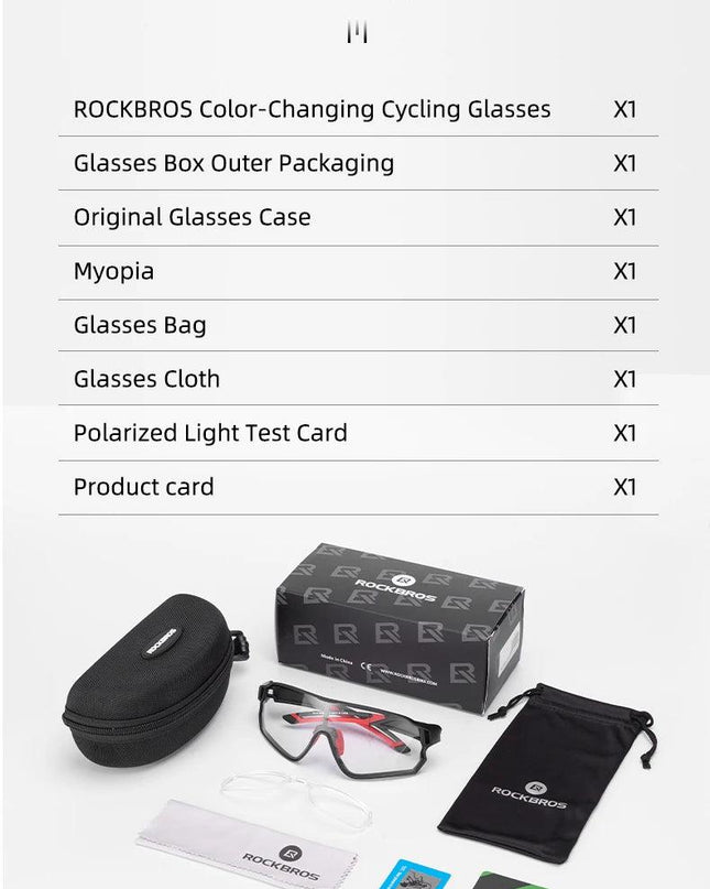 ROCKBROS Photochromic Cycling Glasses Outdoor Sports UV400 Goggles Sunglasses Bicycle Sports Eyewear Running Fishing Glasses