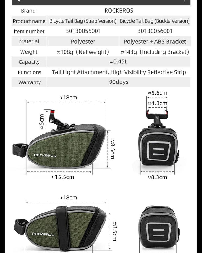 ROCKBROS Bicycle Saddle Bag Portable Waterproof Cycling Seat Tail Pouch Ciclismo Seatpost Backpack Storage Rear Bag Pannier