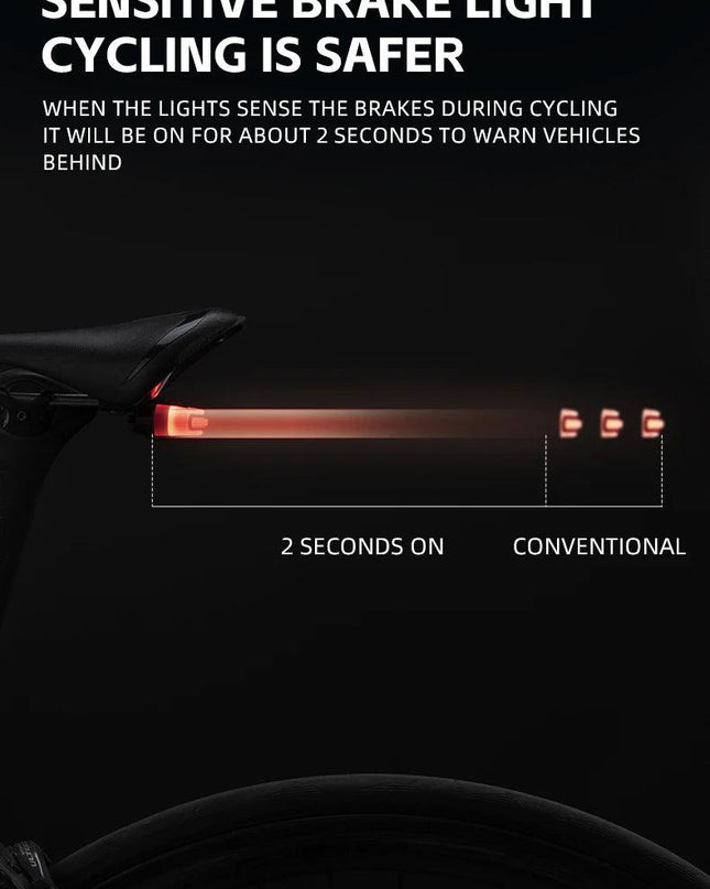 ROCKBROS Bicycle Smart Rear Light Type-C Charging IPX6 Brake Sensor Auto Stop Cycling Taillight Warning Light Bike Accessories
