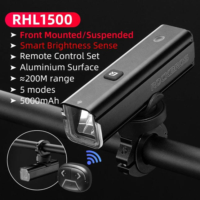 ROCKBROS 1500LM Bicycle Light 5000mAh LED Lamp Waterproof Flashlight Control Cycling Front Light Remote Control Type-C Headlight