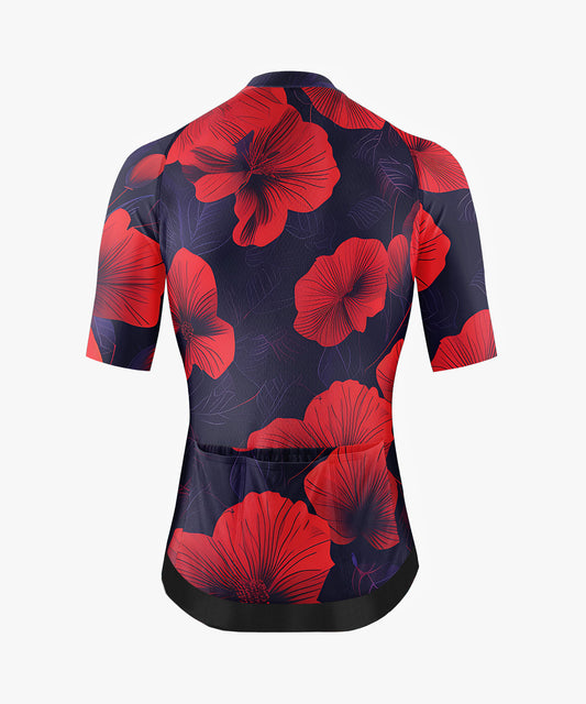 Men’s Black Cycling Jersey with Red Hibiscus Print