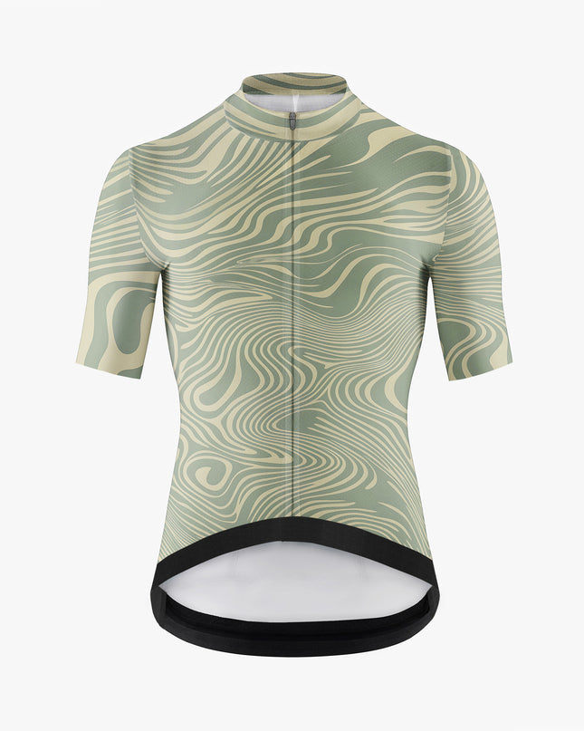 Men’s Green Cycling Jersey with Wave Stripes