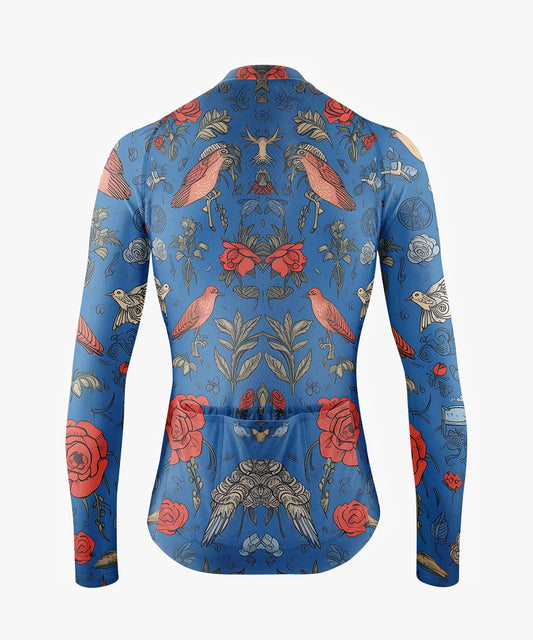RockBros Men’s Blue Cycling Jersey with Red Bird Print