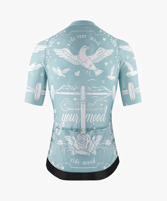 Men’s Light Aqua Cycling Jersey with Dove & Rose