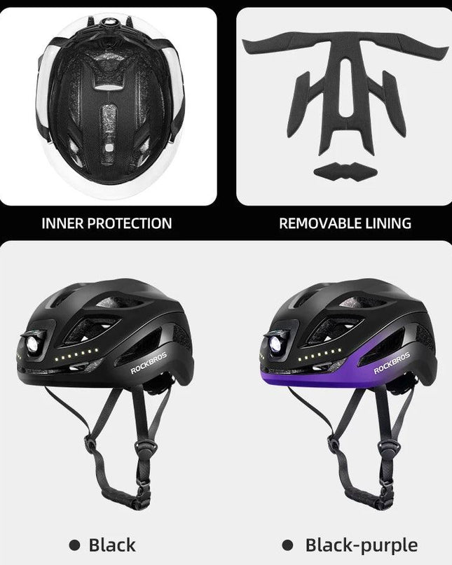 ROCKBROS Bicycle Light Helmet Type-C Charging Cycling Helmet Rechargeable Adjustable MTB Safely Mountain Road Scooter Helmet