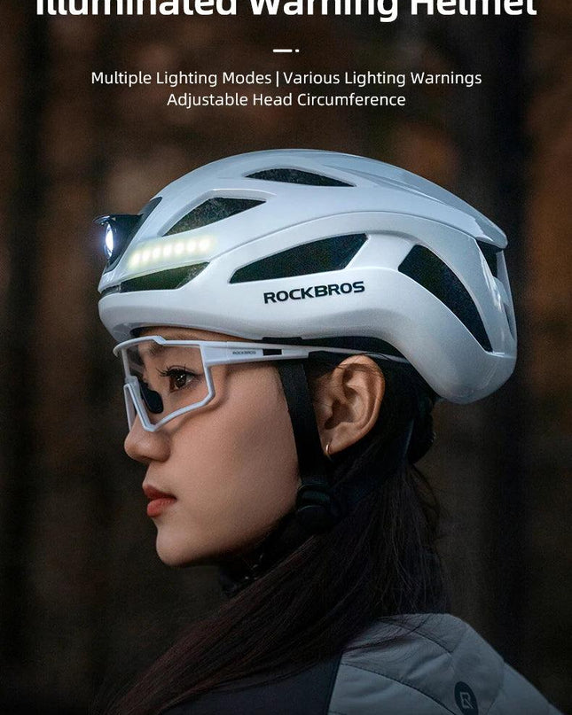 ROCKBROS Bicycle Light Helmet Type-C Charging Cycling Helmet Rechargeable Adjustable MTB Safely Mountain Road Scooter Helmet