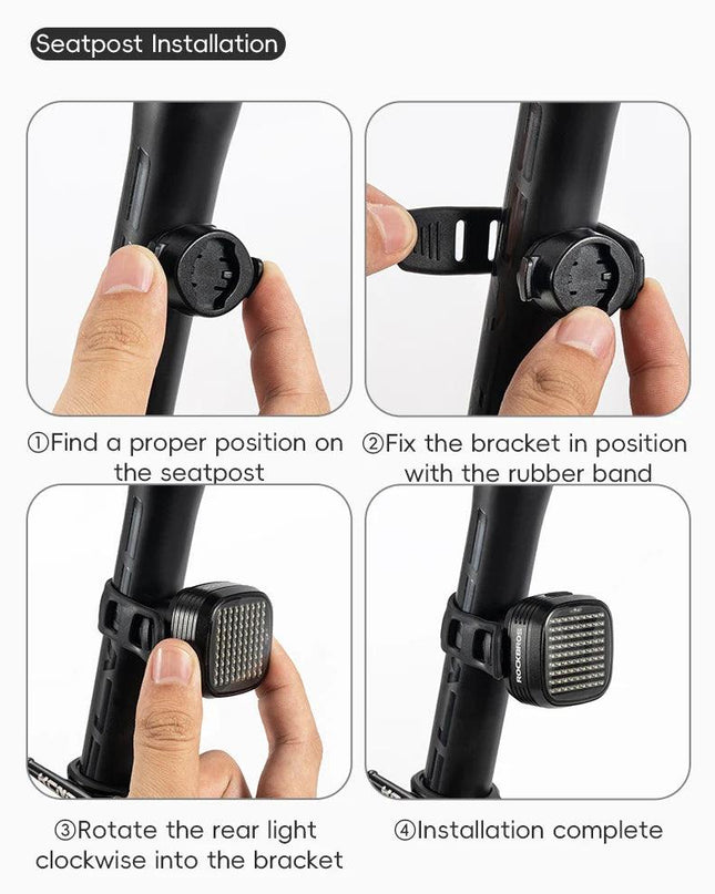 ROCKBROS Bicycle Rear Light Smart Sync Brake Sensing Taillight 12 Modes Ipx6 Rechargeable Rear Light MTB Road Bike Accessories