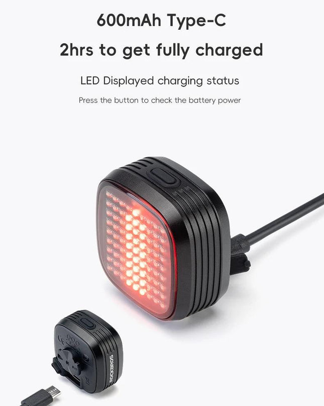 ROCKBROS New Bike Rear Light Mtb Road Smart Brake Sensing Sync Tail Light Ipx6 Waterproof High Quality Rechargeable Rear Lamp