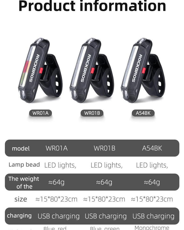ROCKBROS Bicycle Light Waterproof Bike Taillight LED USB Rechargable Safety Back Light Riding Warning Saddle Bike Rear Light