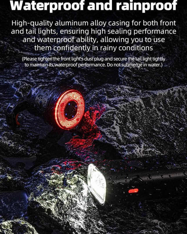 ROCKBROS Bike Light Waterproof Type-C Rechargeable Bicycle Headlight 200M Range Flashlight With Tail light Cycling Accessory