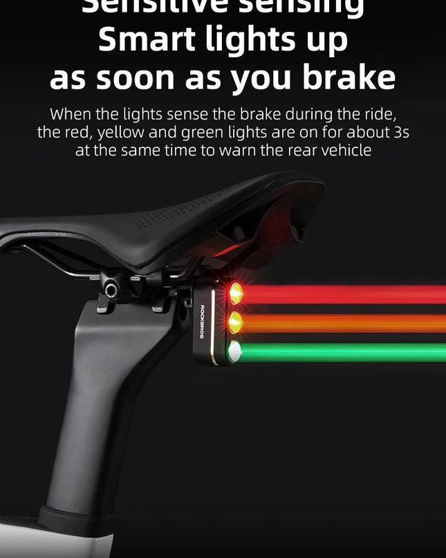 ROCKBROS Bike Tail Light Auto Start/Stop Brake Sensing Bicycle Tail light Type-C Rechargeable Wireless Warning Tail light