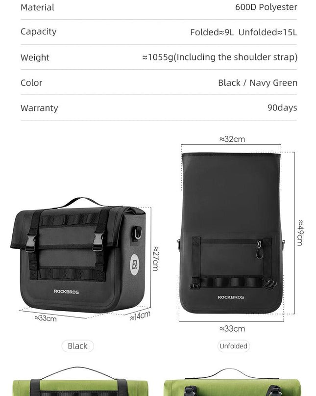 ROCKBROS 15L Multifunctional Saddle Bag Waterproof Cycling MTB Bike Rack Bag Travel Bag 3D support Big Capacity Bicycle Rear Bag