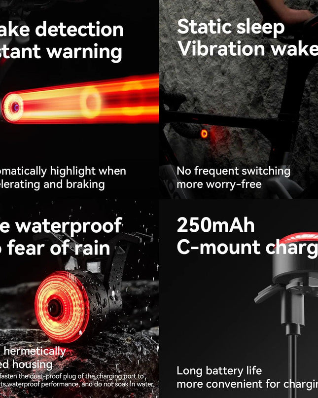 ROCKBROS Bicycle  Bar End Light Rear Light IPX6 Bike Lamp 5 modes Intelligent Brake Sensor Safety Light for Night Riding